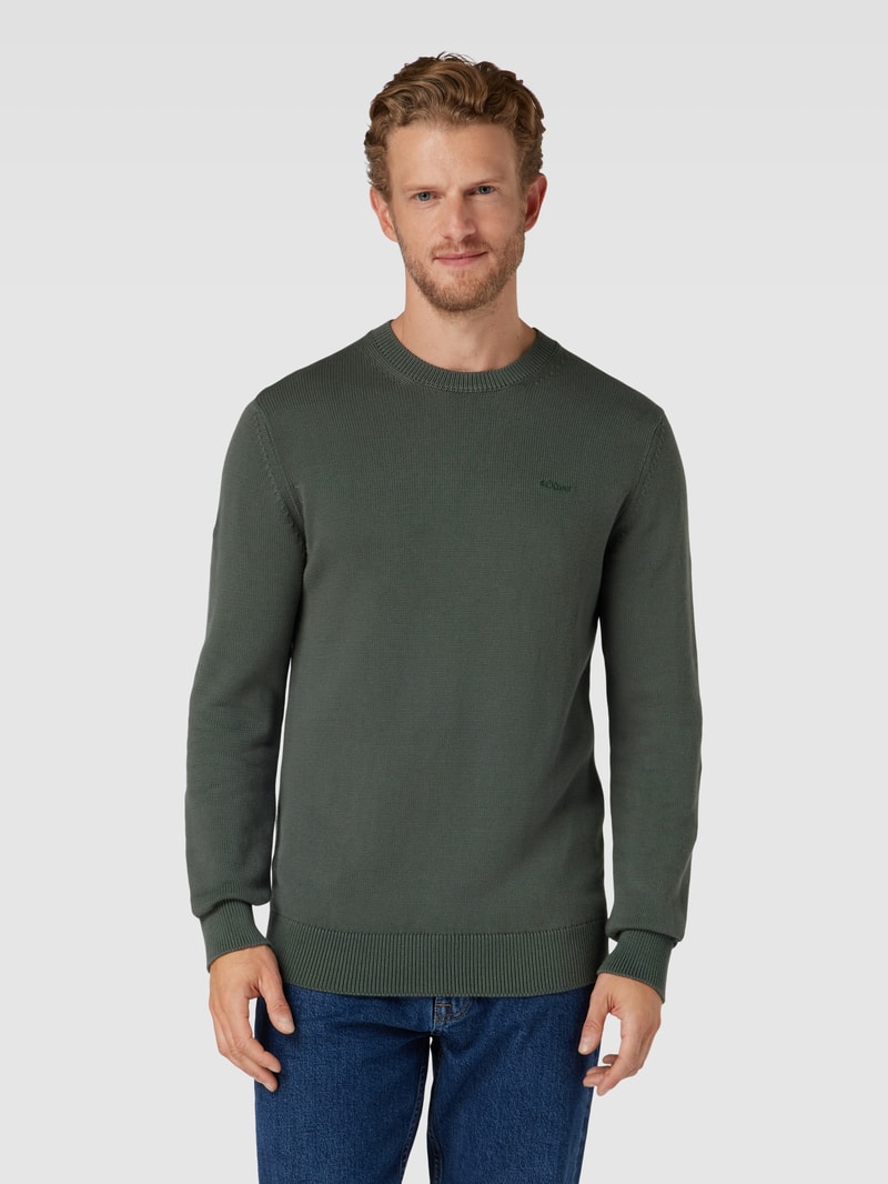 Strickpullover mit Label-Stitching in olivgrün