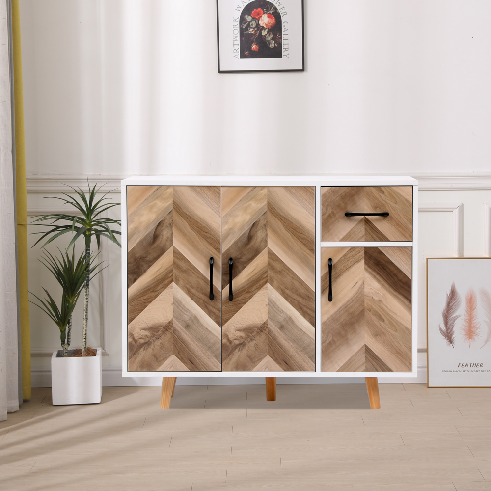 Happy Home Happy Home Sideboard Kommode Dreitüriger Stauraumschrank mit 1 Schublade HWR19-HOL Holz
