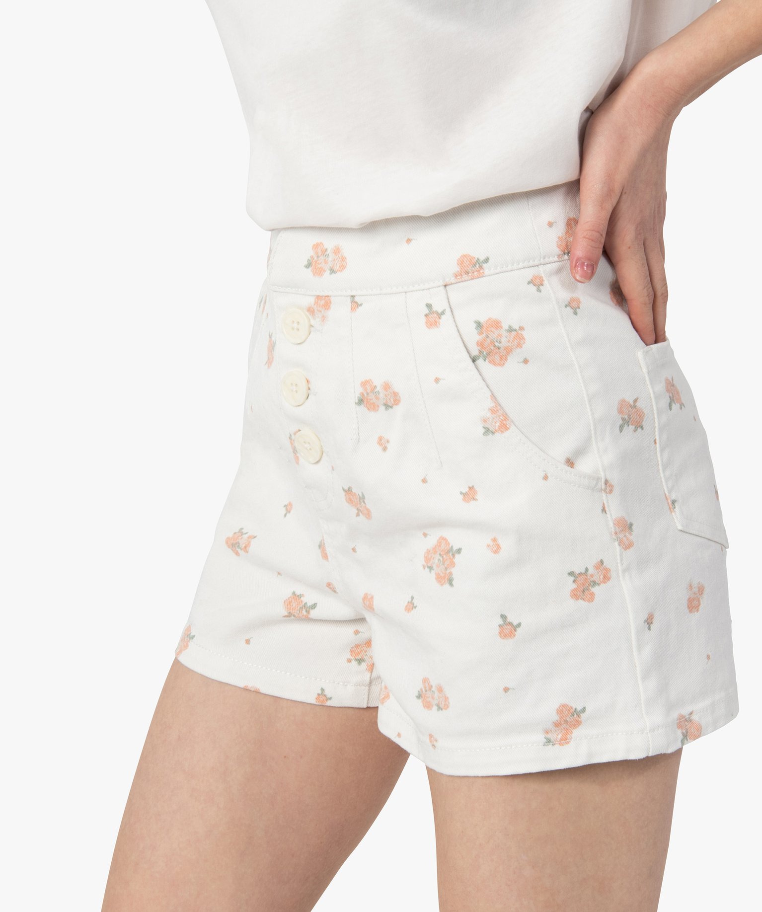 Short femme taille haute à motifs fleuris ecru | GEMO