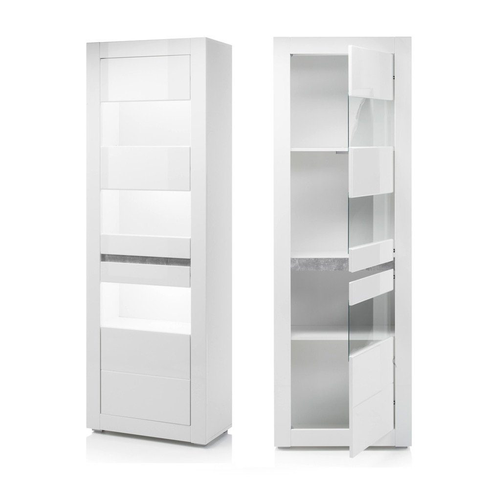 Lomadox Wohnzimmer-Set COGO-61, (Mega-Spar-Set, 2-tlg), weiß Hochglanz und Griffmulden Betonoptik 302x198x42cm