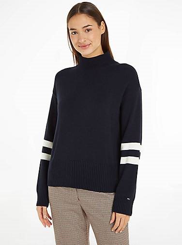 TOMMY HILFIGER Damen Strickpullover WOOL BLEND MOCK-NK SWEATER