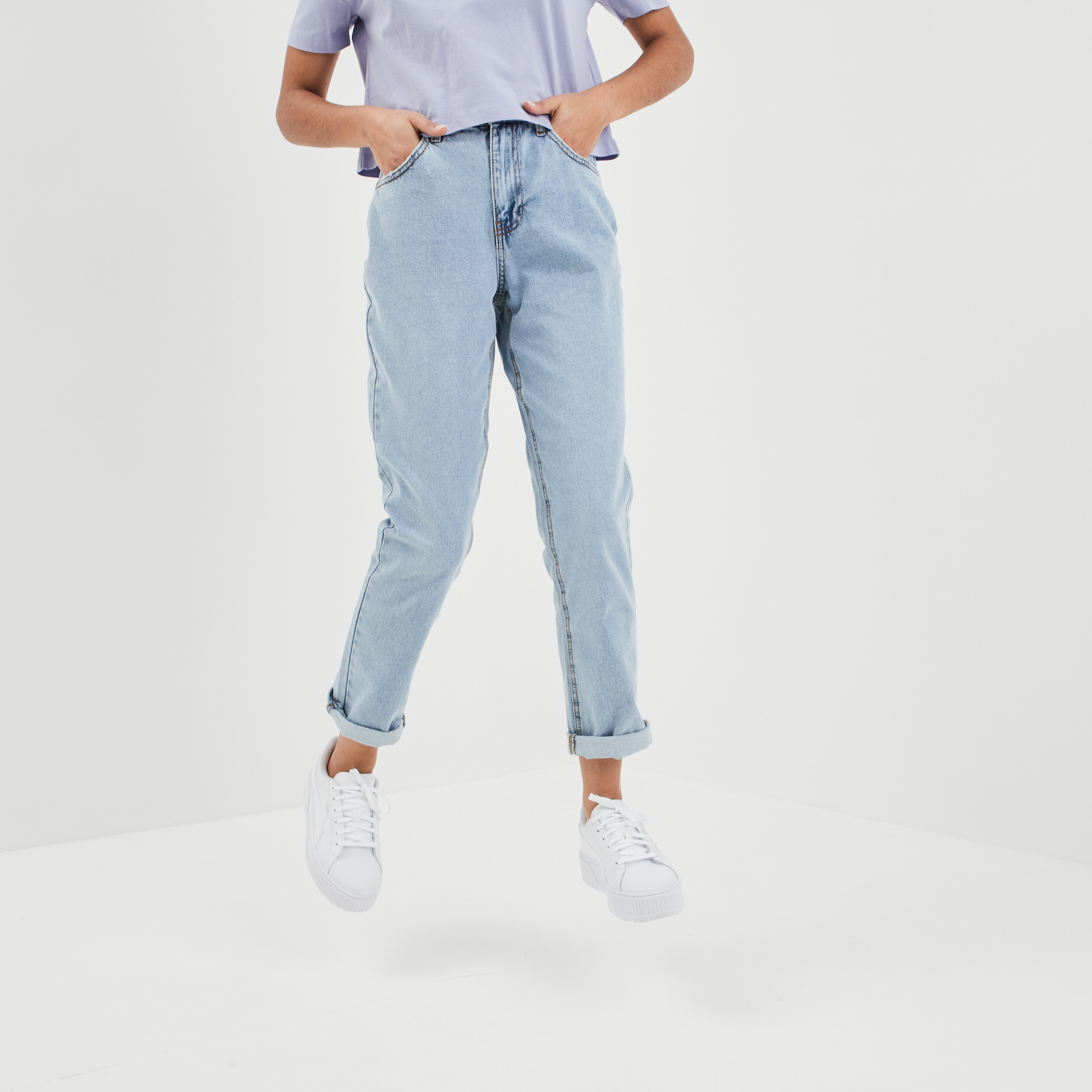 Jeans straight taille haute denim triple stone femme | La Halle