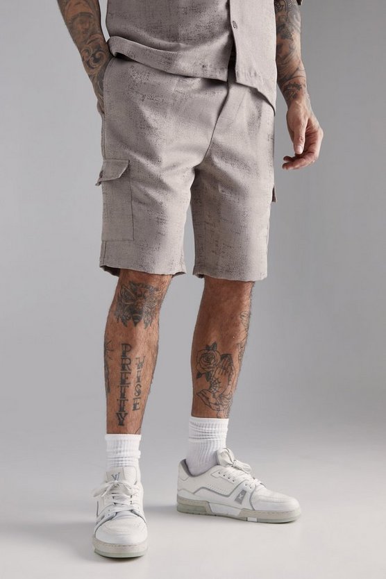 Tall strukturierte Cargo-Shorts mit elastischem Bund