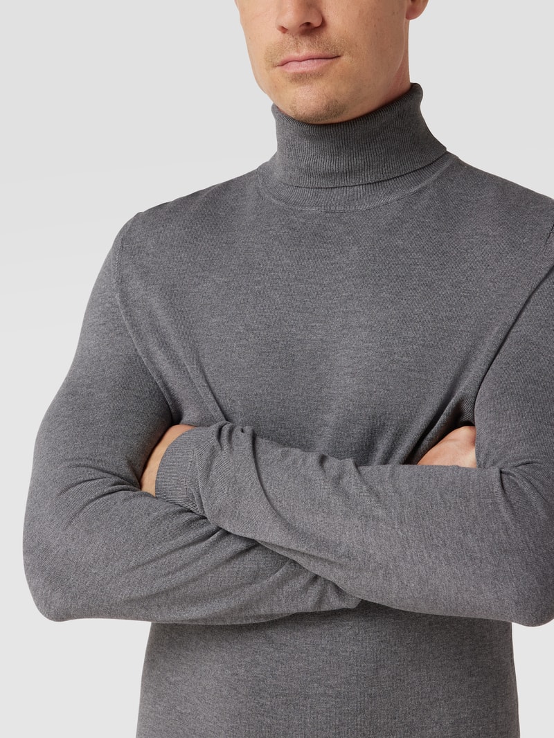 Longsleeve mit geripptem Rollkragen in mittelgrau meliert