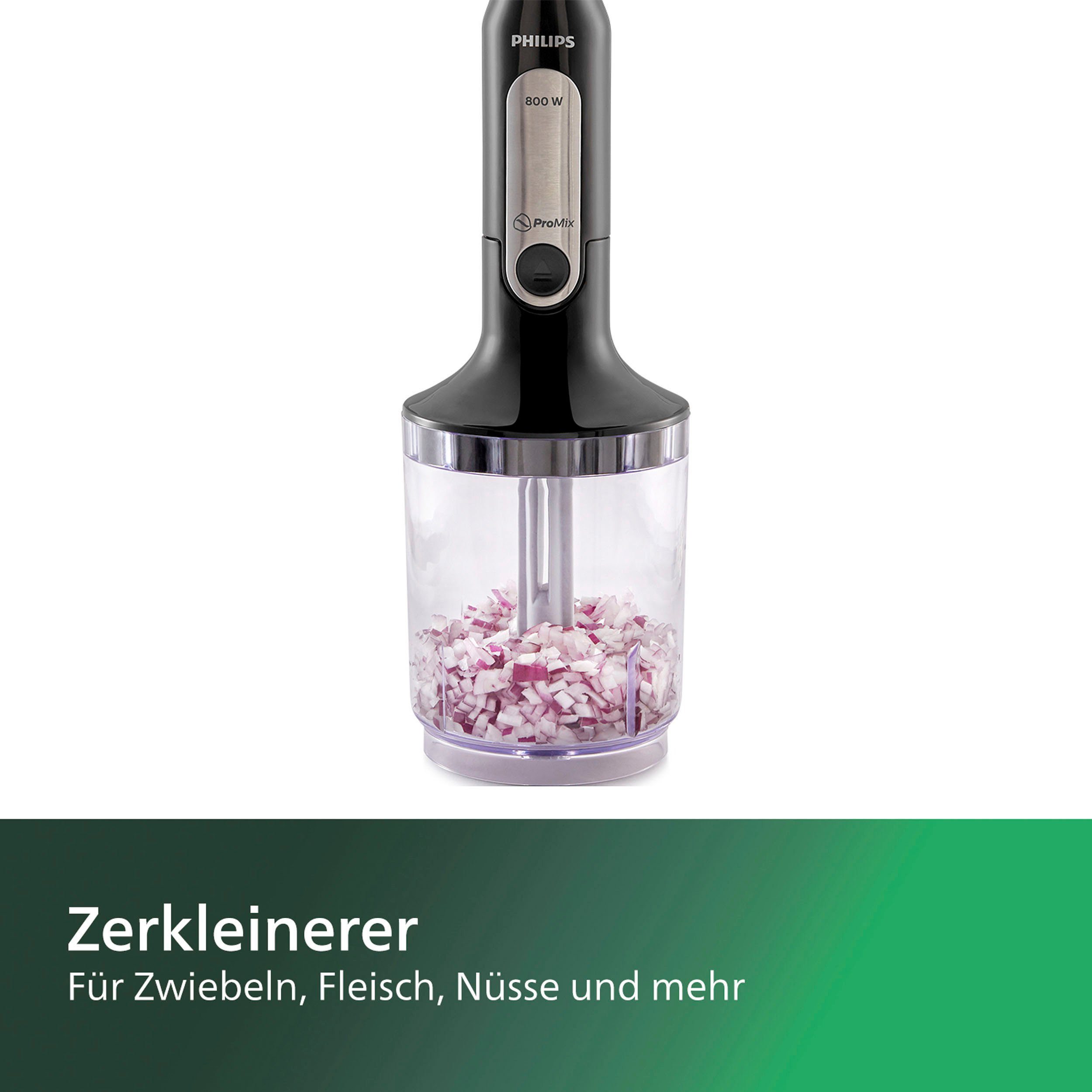 Philips Stabmixer HR2657/90 Viva, 800 W, inkl. 2-in-1 Togo Trinkflasche, Spiralschneider, Schneebesenaufsatz