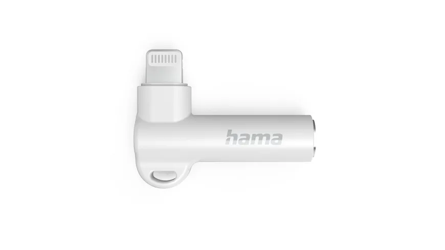 Hama Aux-Adapter Lightning – 3,5-mm-Klinke-Buchse, 90° Winkelstecker, Weiß