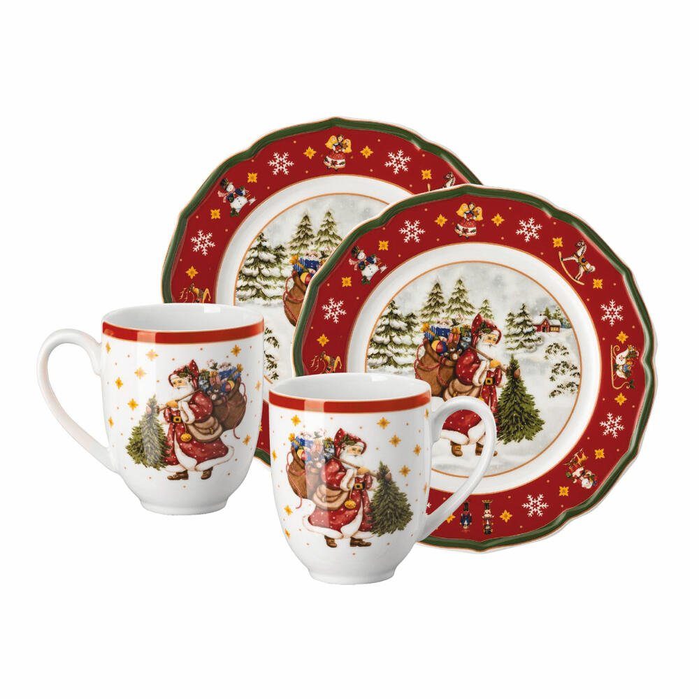 Hutschenreuther Geschirr-Set Weihnachts-Set 4-tlg. Happy Wintertime Red (4-tlg), 2 Personen, Porzellan