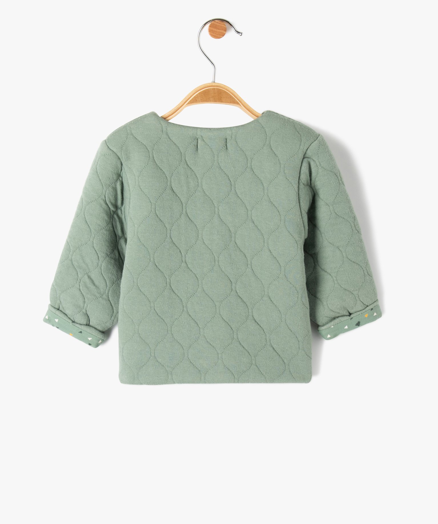 Gilet bébé en sweat matelassé et doublure imprimée vert clair | GEMO