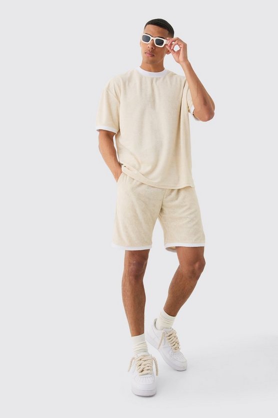 Oversize Kontrast Frottee T-Shirt & Shorts