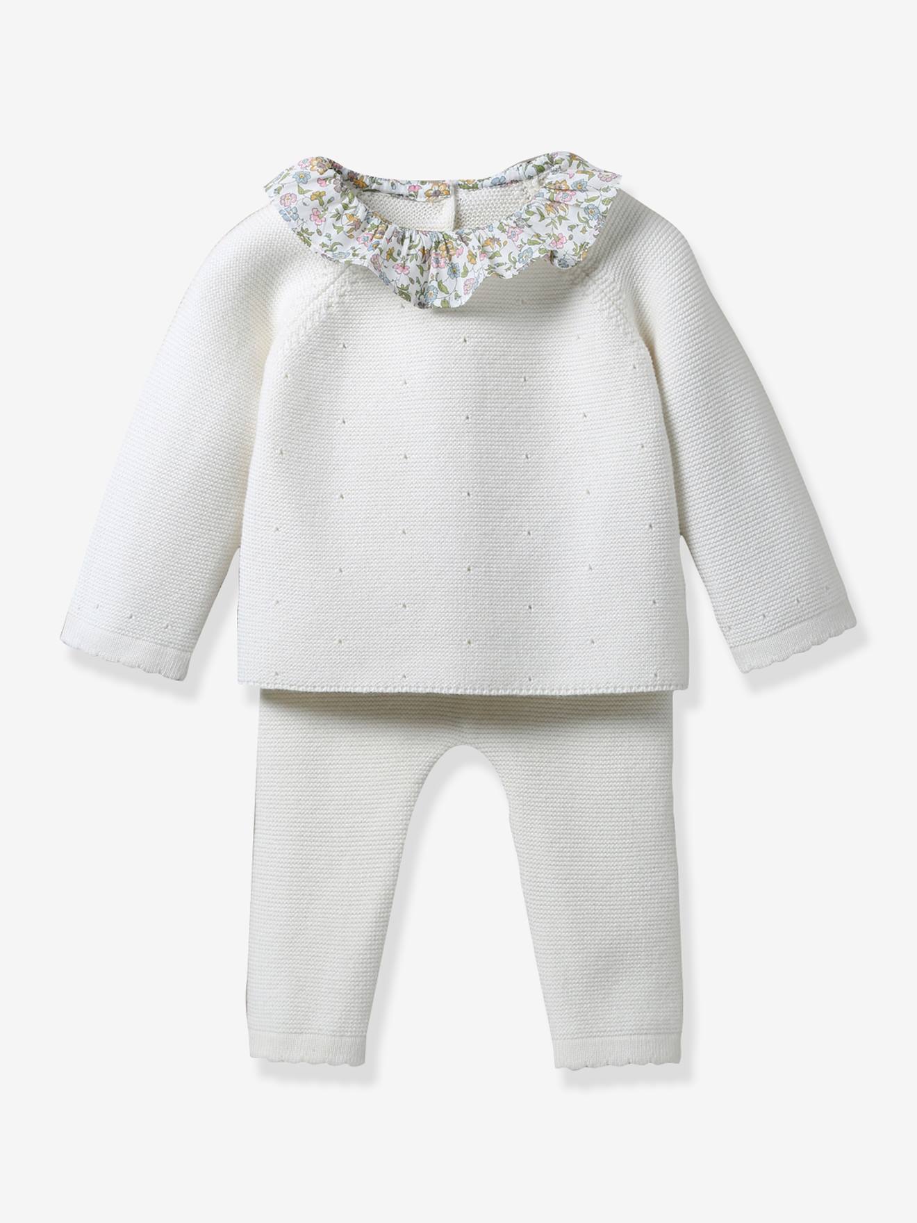 Ensemble tricot bébé col en tissu Liberty® CYRILLUS écru