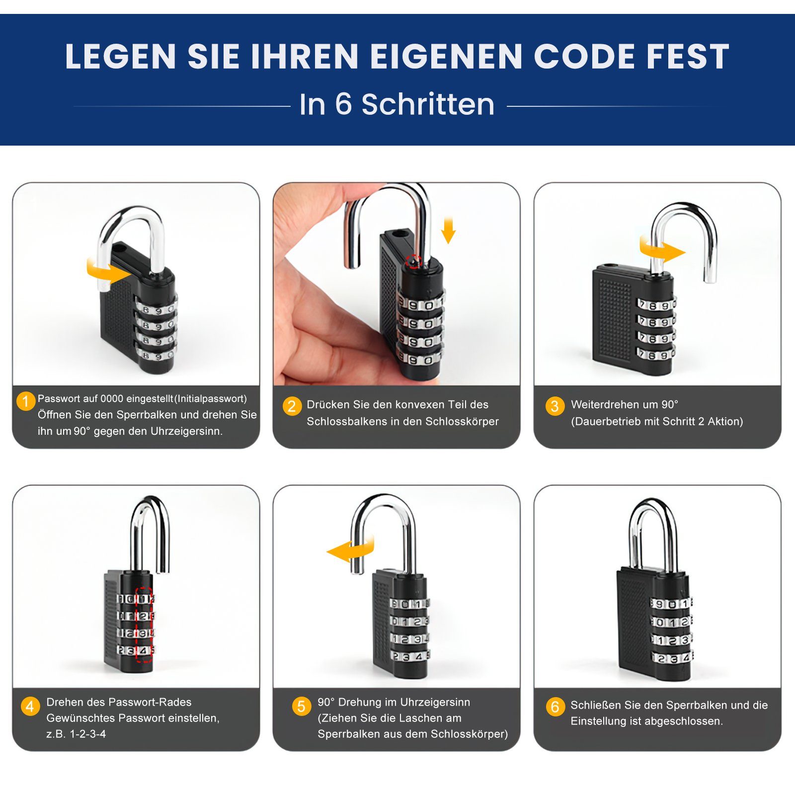MDHAND Vorhängeschloss Zahlenschlösser 4 Stellig Vorhängeschloss Mit Zahlencode, (1-tlg), Wetterfest für Spind Fitnessstudio Werkzeugkasten (Schwarz)