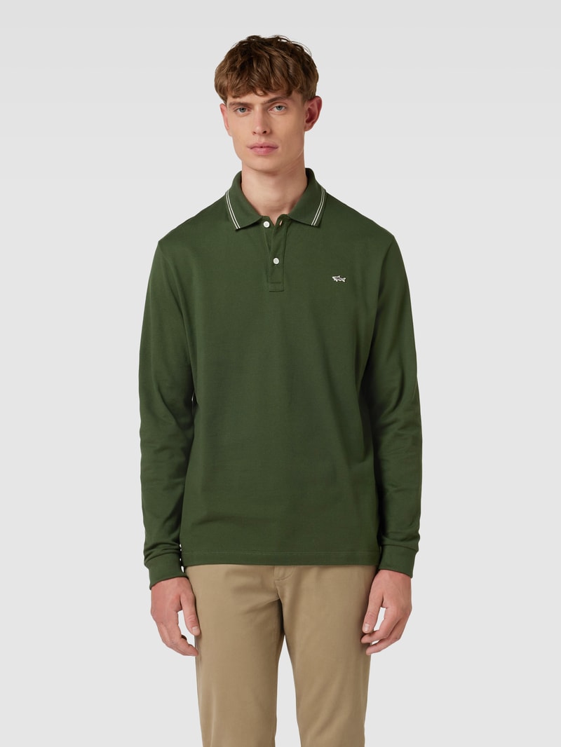 Poloshirt mit Logo-Stitching in olivgrün