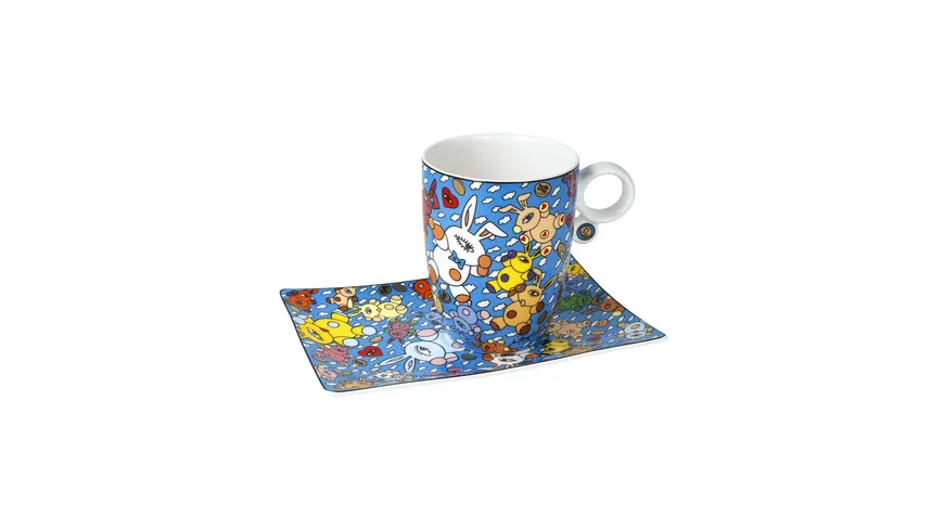 Goebel Künstlertasse mit Untertasse Mauro Bergonzoli - Magic Bunny Explosion blau, mehrfarbig