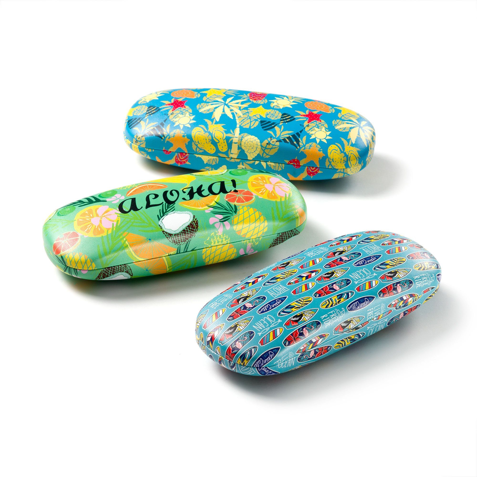 FEFI Brillenetui ALOHA - Stabiles Hardcase Etui, Set aus 1 Etui + hochwertigem Mikrofasertuch