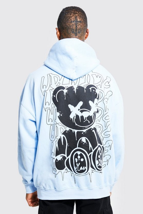 Oversize Hoodie mit Graffiti Teddy Print