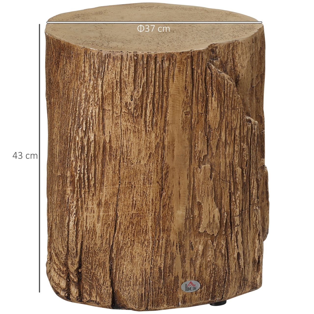 HOMCOM Beistelltisch Baumstumpf-Optik Nachttisch Baumstamm verstellbarer Couchtisch Hocker Indoor Outdoor Wasserdicht Anorganisches Erzpulver Naturholz 37 x 37 x 43 cm