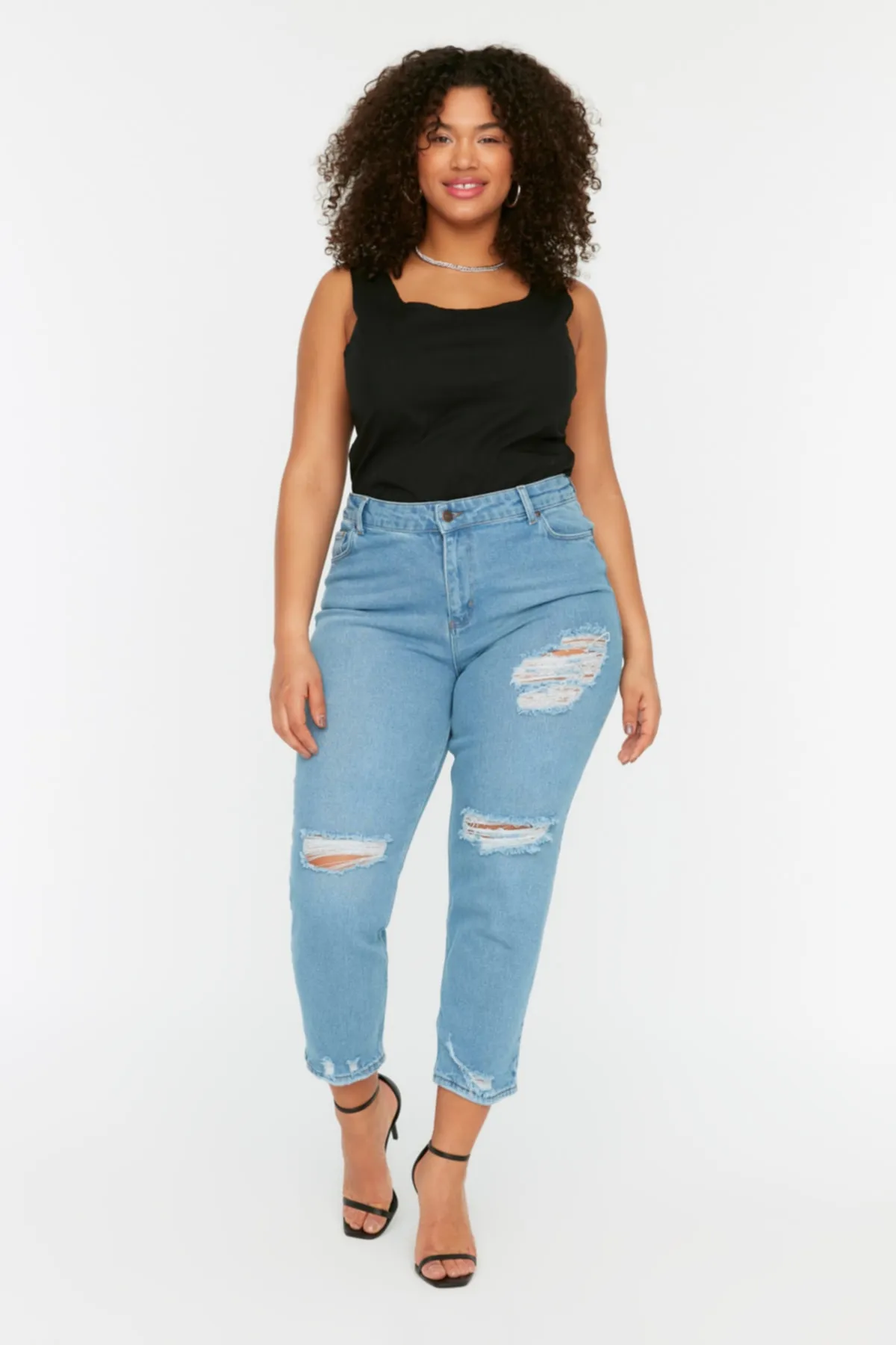 Trendyol Curve  Hellblaue Skinny Jeans mit zerrissenem Detail und hoher Taille TBBSS22JE0187