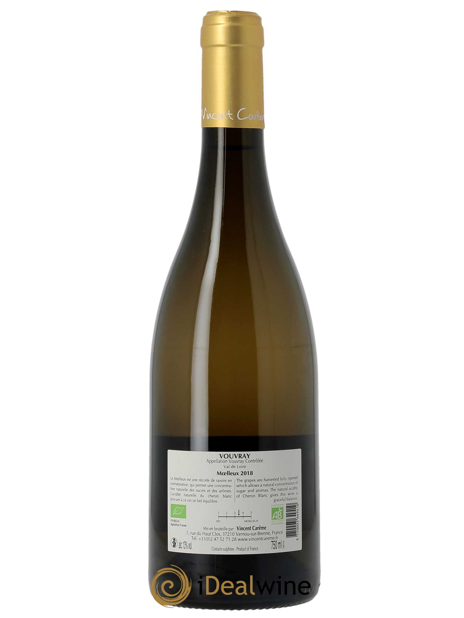 Vouvray Moelleux Domaine Vincent Carême  2018 - Lot de 1 Bouteille