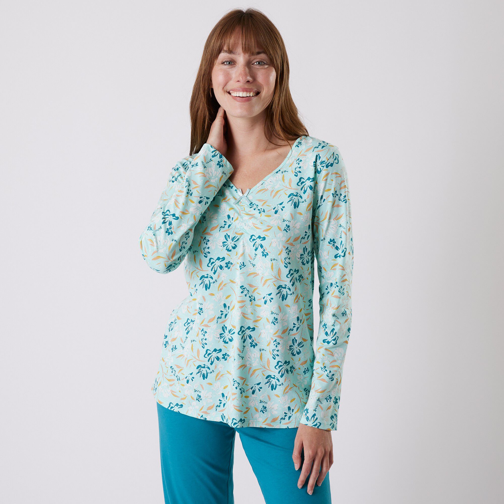 Tee-shirt pyjama manches longues imprimé floral