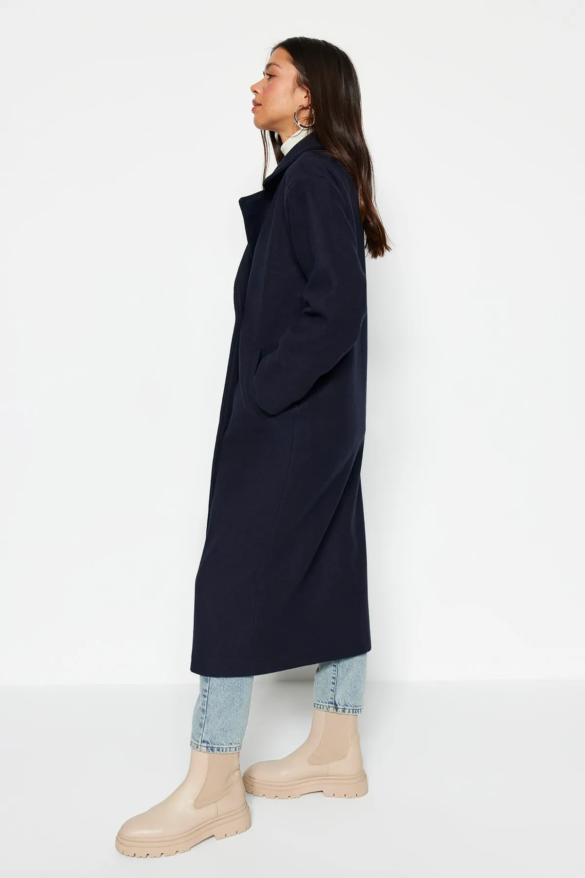 Trendyol Modest  Mantel - Dunkelblau - Zweireihig