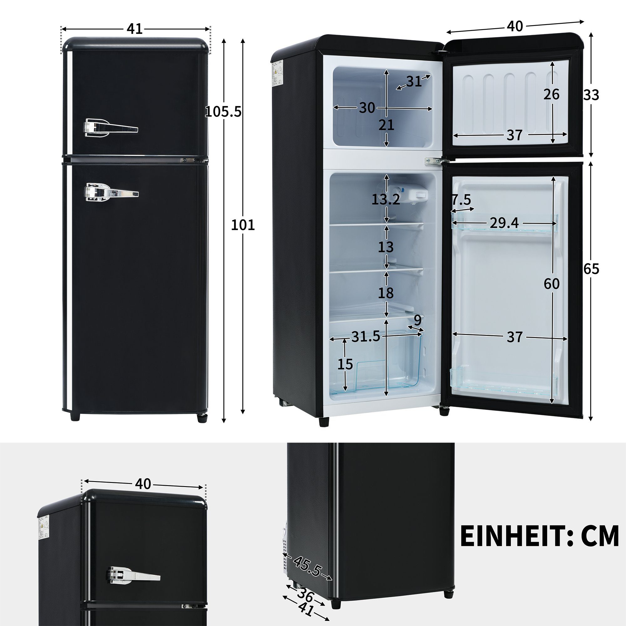 Ulife Kühl-/Gefrierkombination BCD-102, 105.5 cm hoch, 45.5 cm breit, höhenverstellbare Füße, Gefrierfach 28L, Kühlfach 64L, -27° ∽ 13°