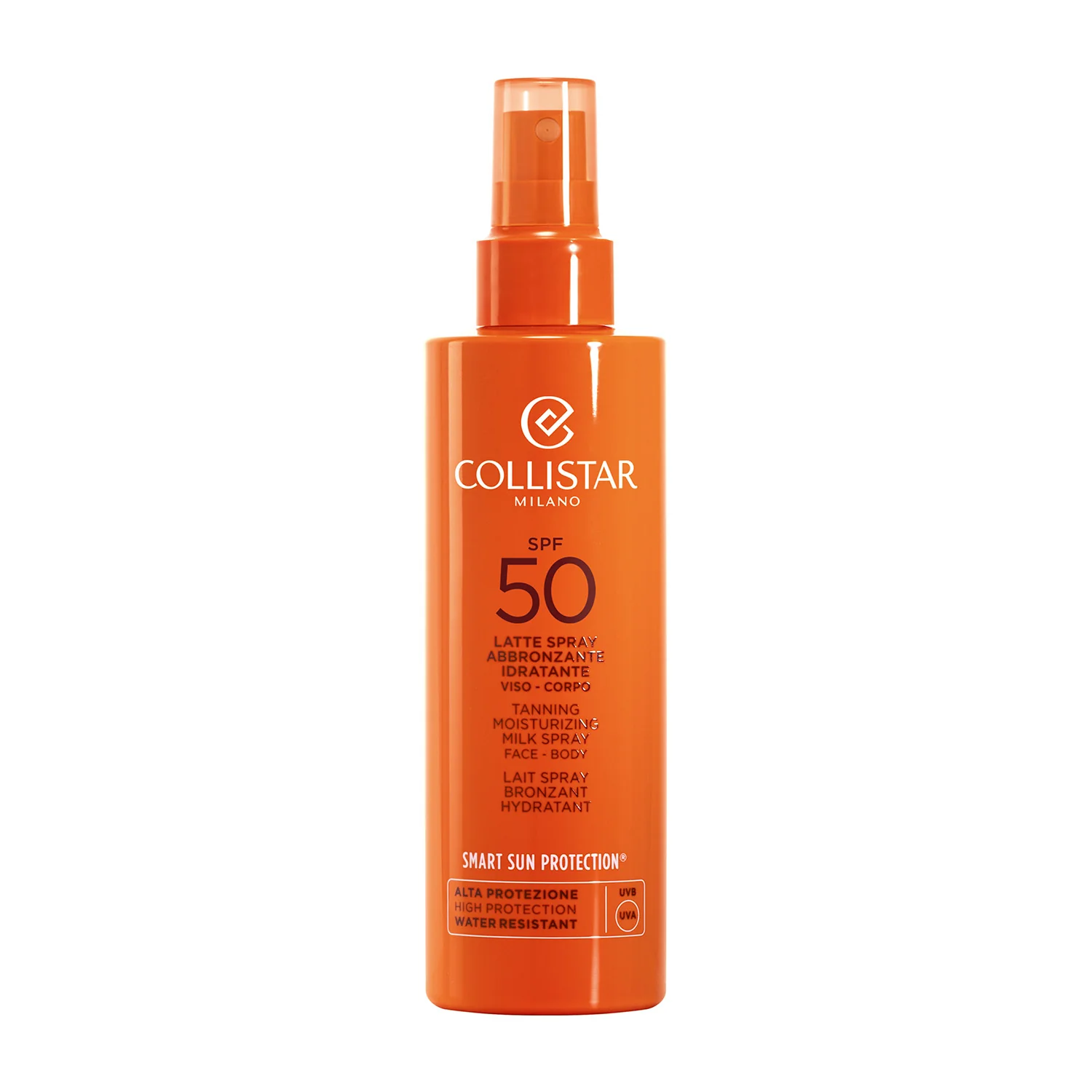 Spray bronceador hidratante con factor de protección solar 50 - Leche solar corporal de alta protección.