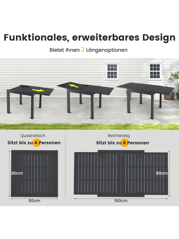 COSTWAY Gartentisch Aluminium ausziehbar in Grau günstig kaufen onesize