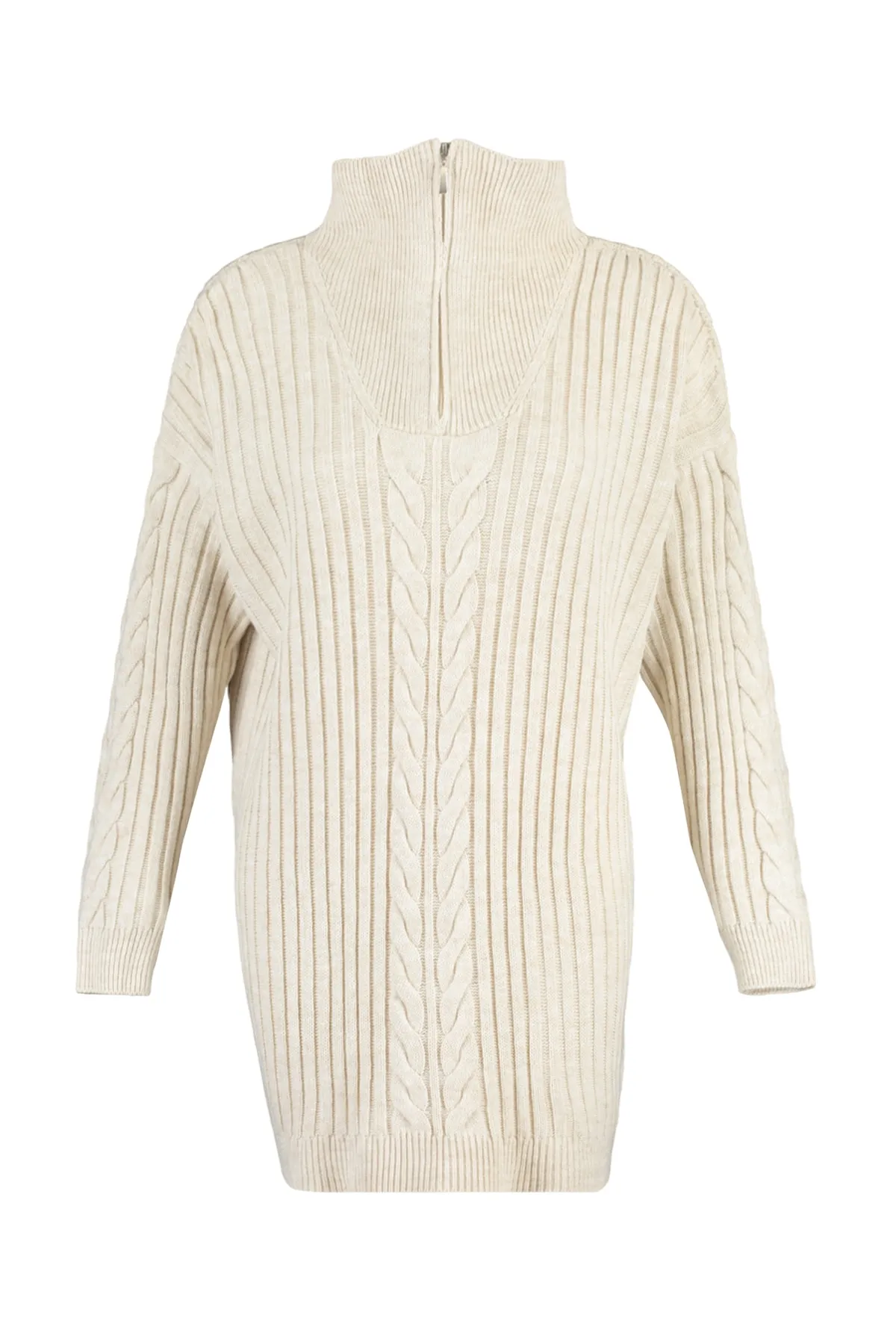 Trendyol Modest  Ecru Selanik gestrickter Strickpullover mit Reißverschluss TCTAW23AK00017