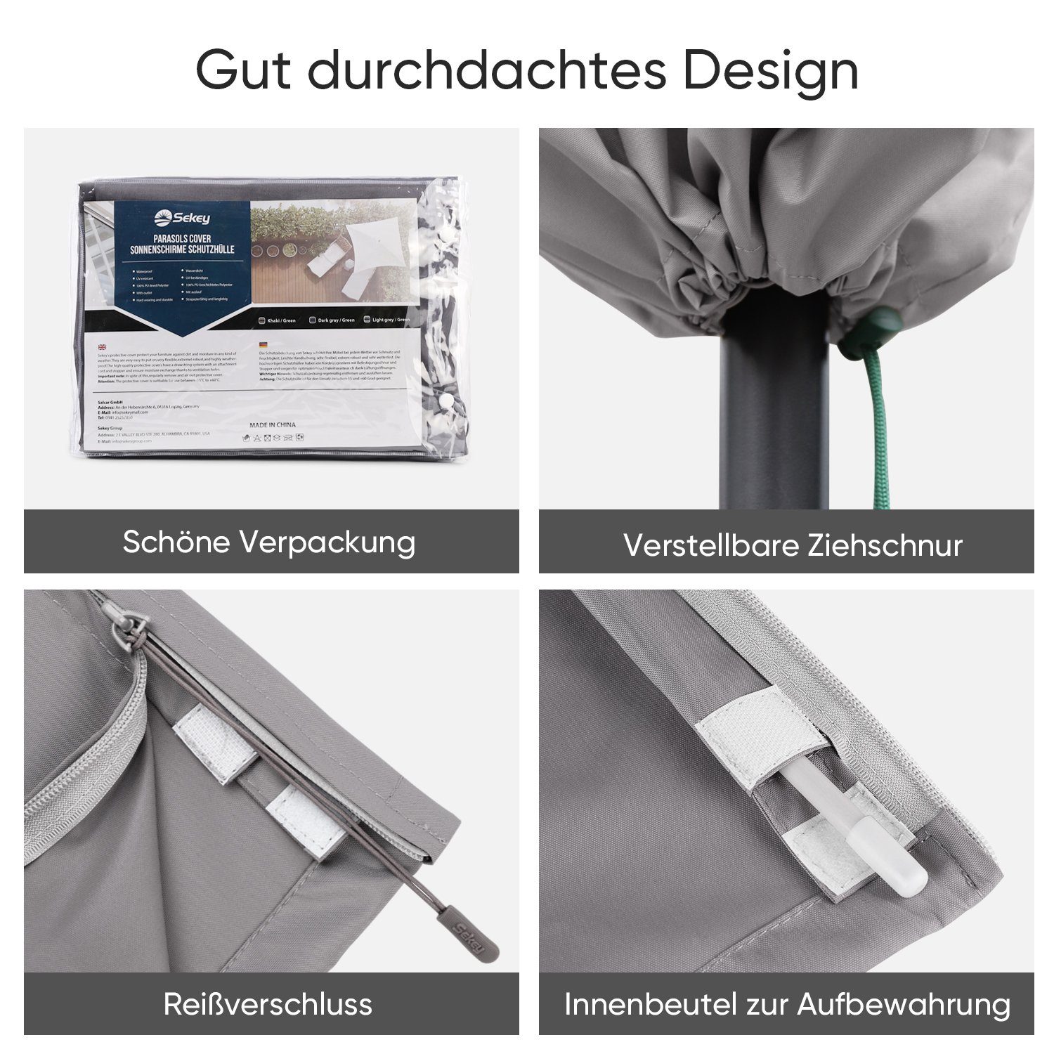 Sekey Sonnenschirm-Schutzhülle Ampelschirm Abdeckhauben Sonnenschirm, aus Polyester, bis Ø 300 cm, Winterfest, Wasserabweisend, Wetterfest, Robust, Reißfest