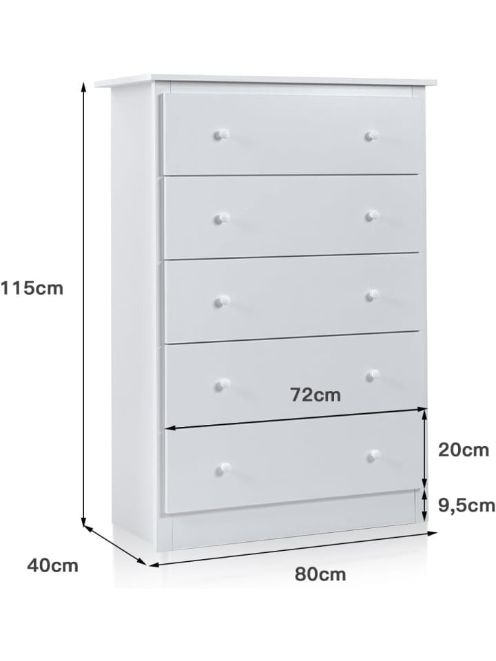 COSTWAY Sideboard mit 5 Schubladen 115cm in Weiß günstig kaufen onesize