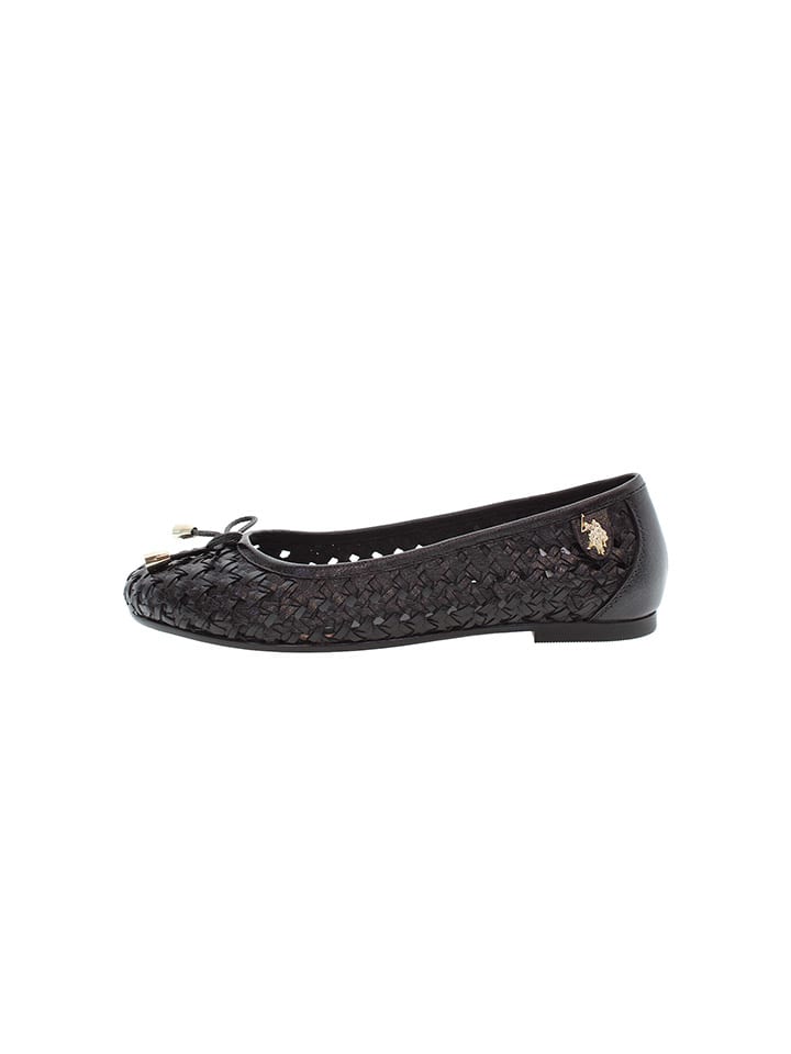U.S. Polo Assn. Leder-Ballerinas in Schwarz günstig kaufen
