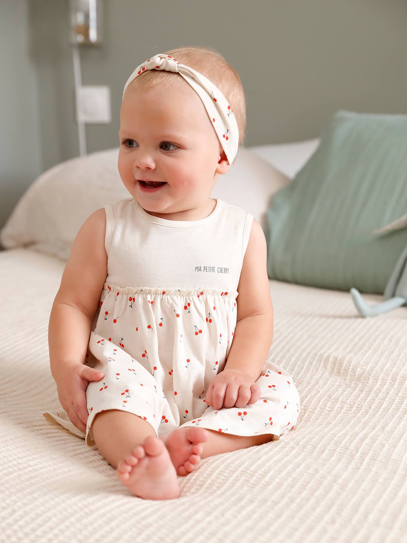 Robe et bandeau assorti bébé fille écru