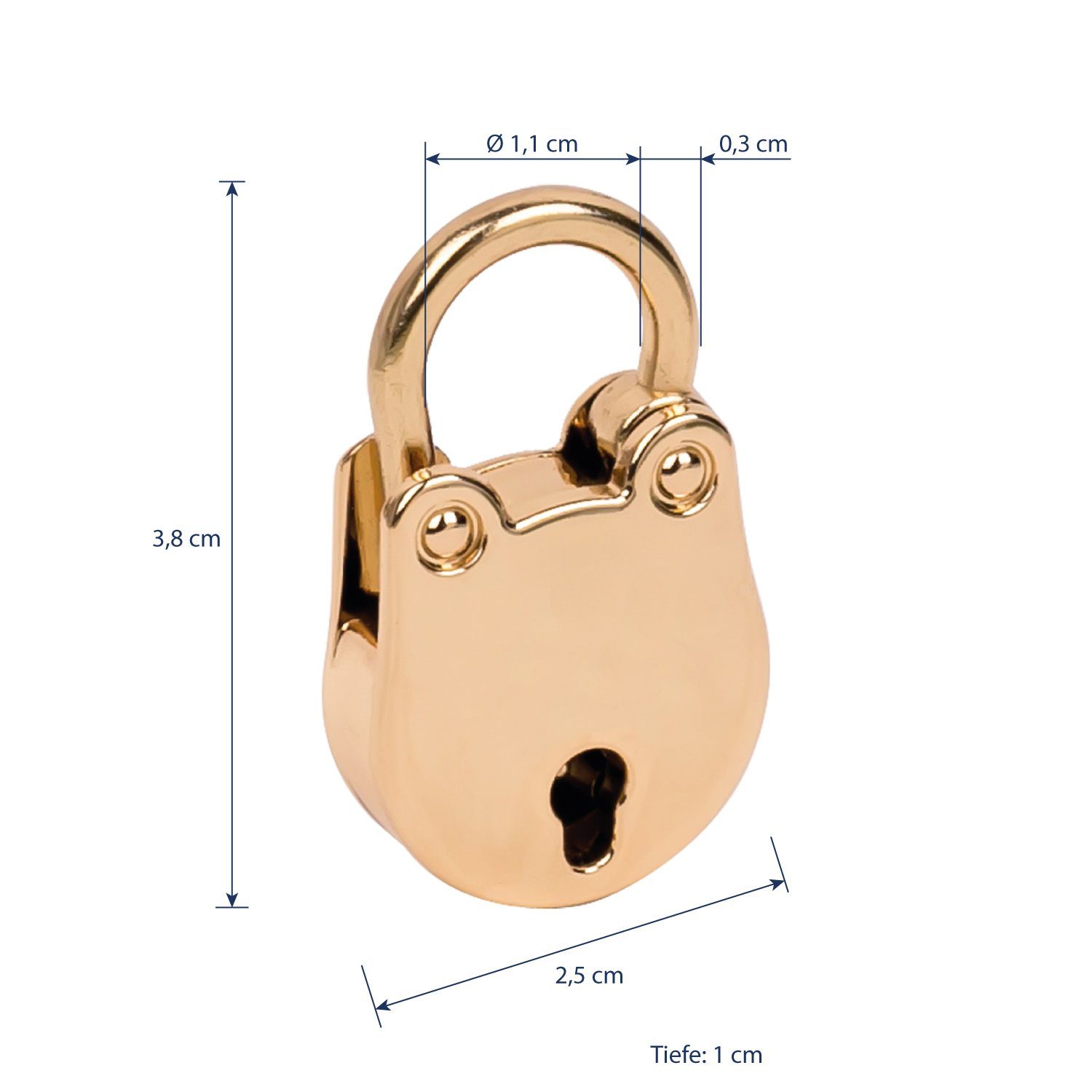HMF Vorhängeschloss 6490, Mini Deko Schloss mit Schlüssel, 3,8 x 2,5 x 1 cm, Gold