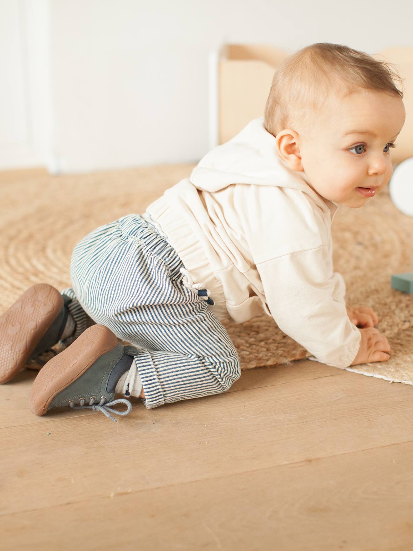 Bottillons cuir souple bébé garçon 4 pattes bleu pétrole