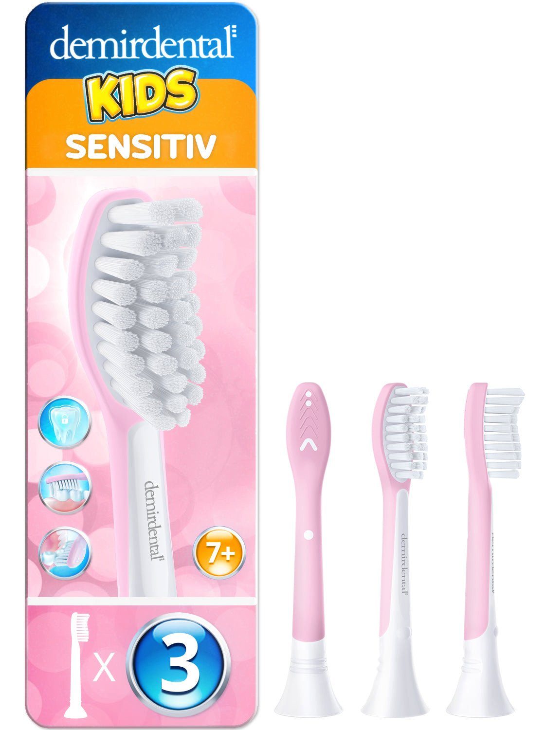 demirdental Aufsteckbürsten passend für Philips Sonicare Ersatzbürsten, für Kinder ab 7 Jahren, Sensitive, Rosa, HX6044/HX6043