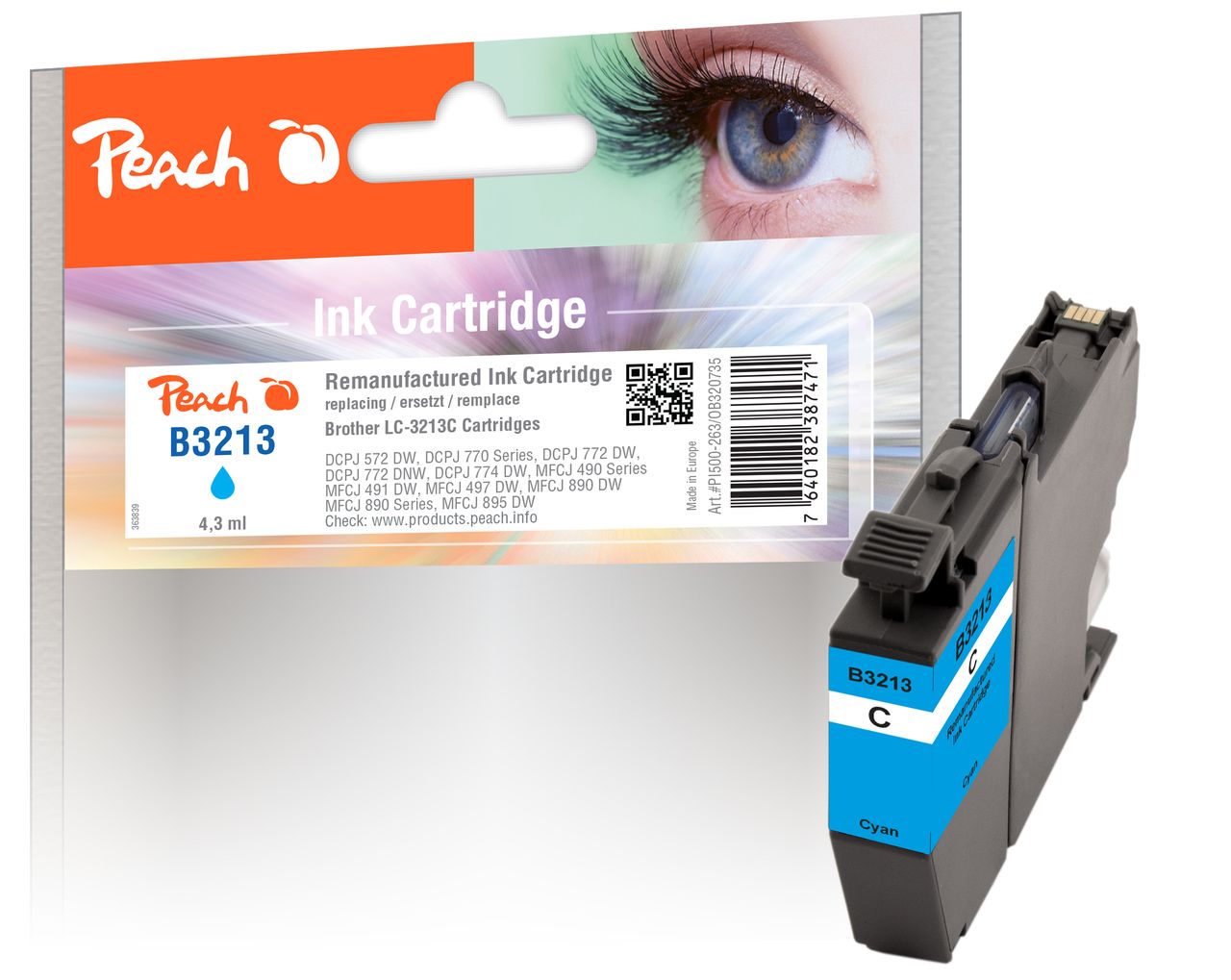 Peach Tintenpatrone cyan XL, ersetzt Brother LC-3213C