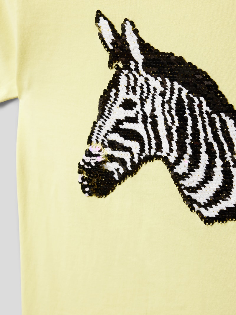 T-Shirt mit Paillettenbesatz in hellgelb
