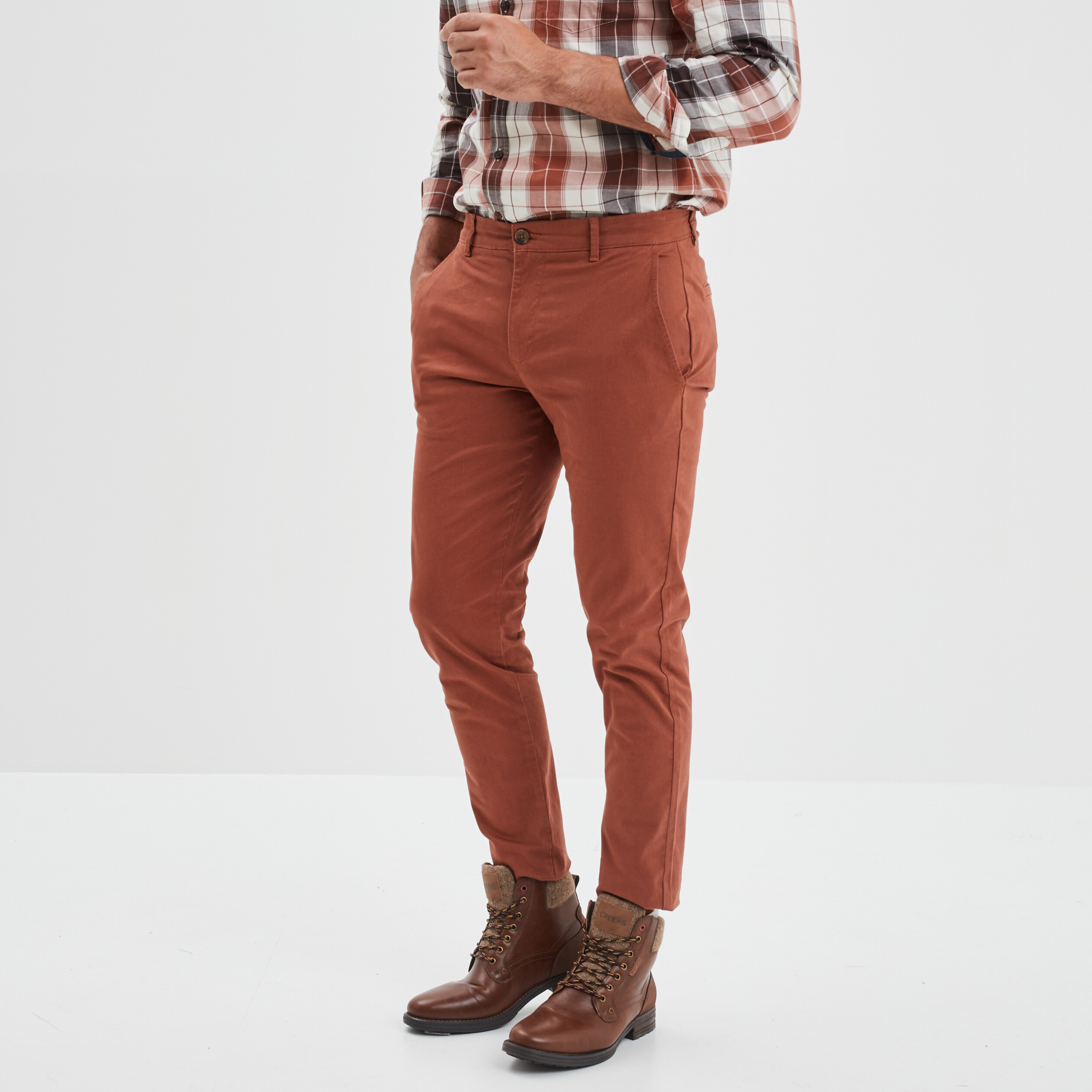 Pantalon chino slim coton marron foncé homme | La Halle