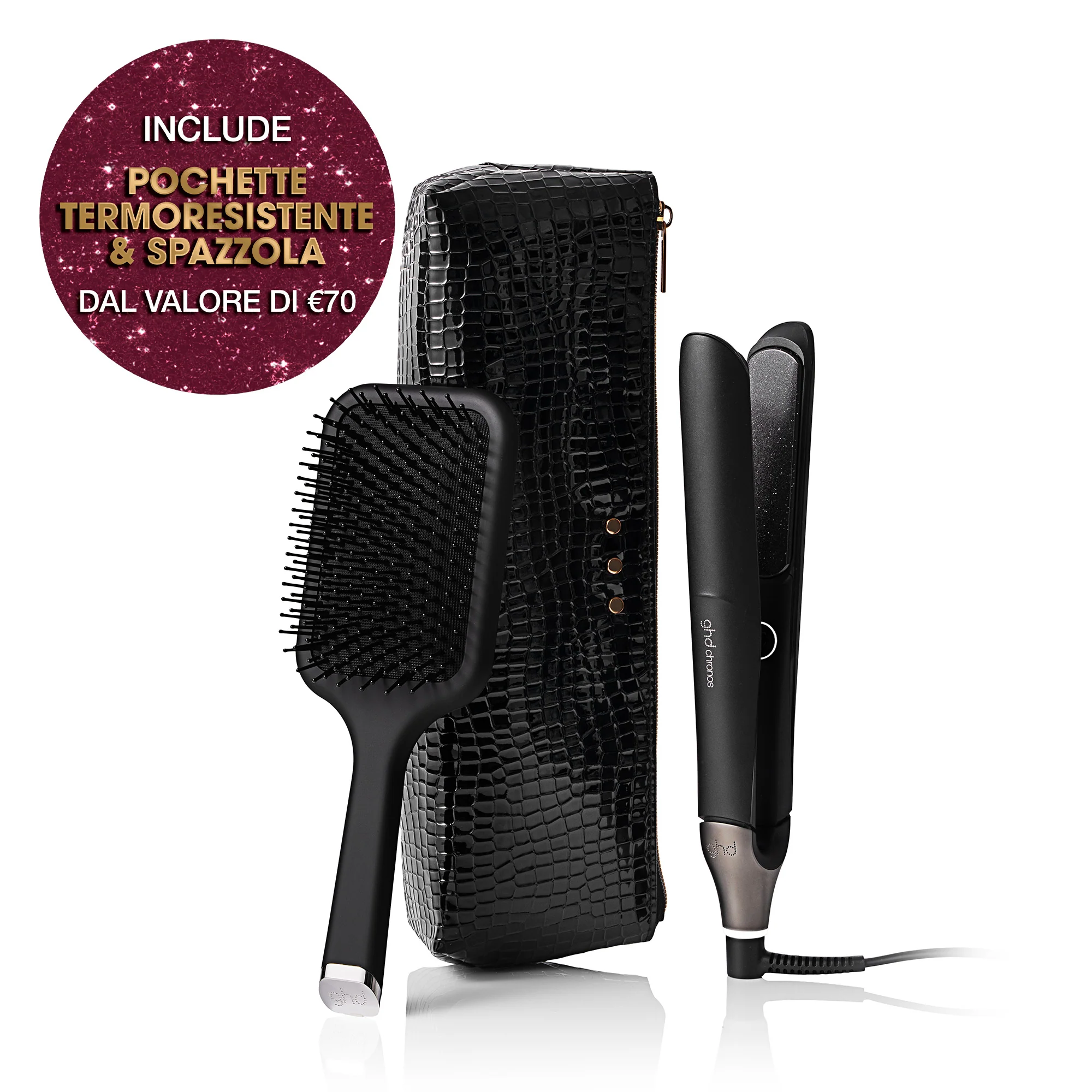 Set cadou GHD Chronos Styler - Placă de îndreptat părul profesională + perie plată - Seturi cadou pentru păr, Placă de îndreptat părul, Perii