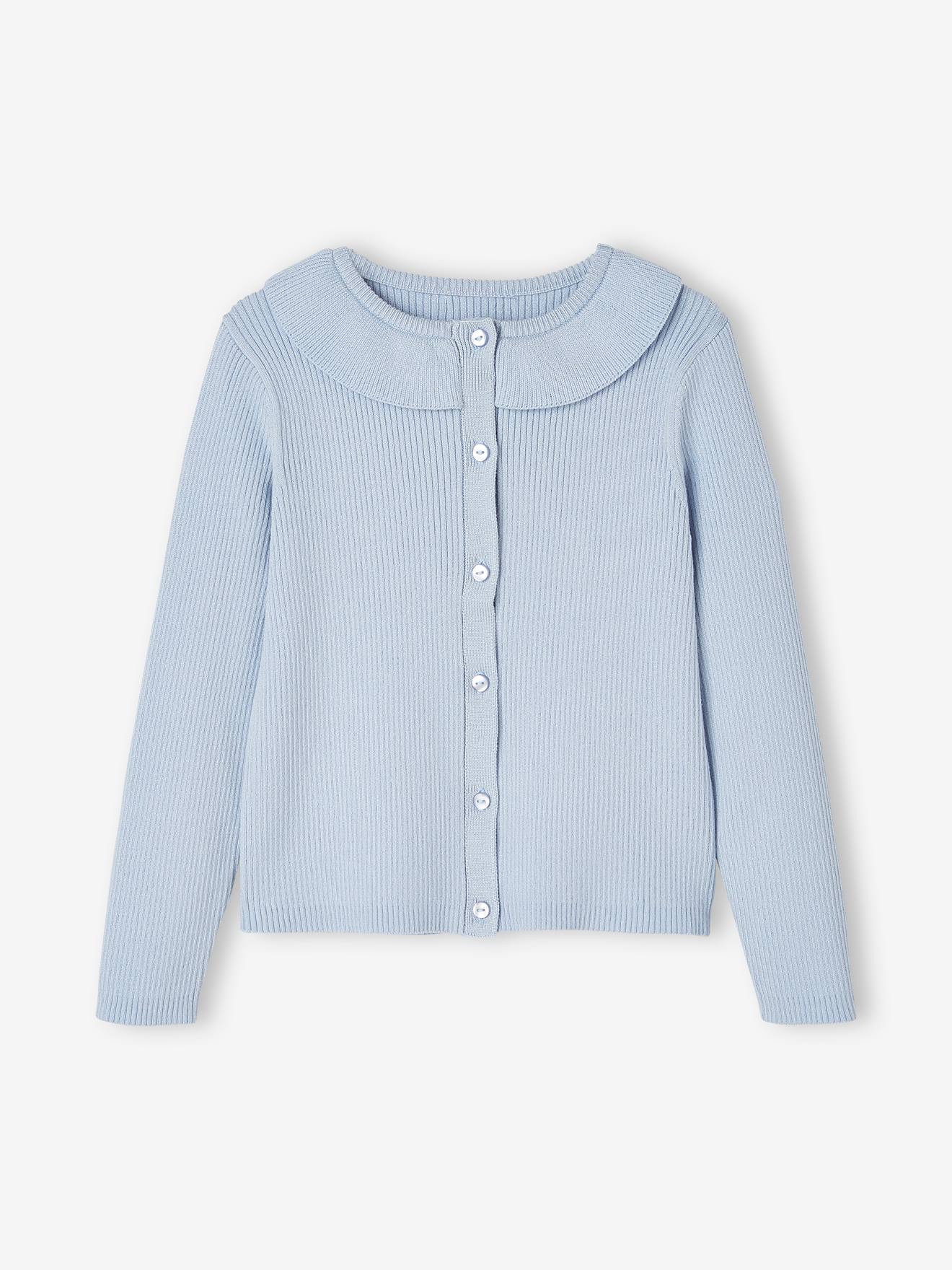 Gilet court à collerette fille gris clair