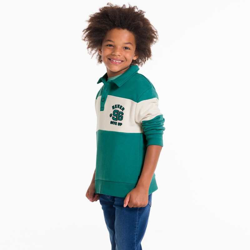 Sweat-shirt col polo vert garçon
