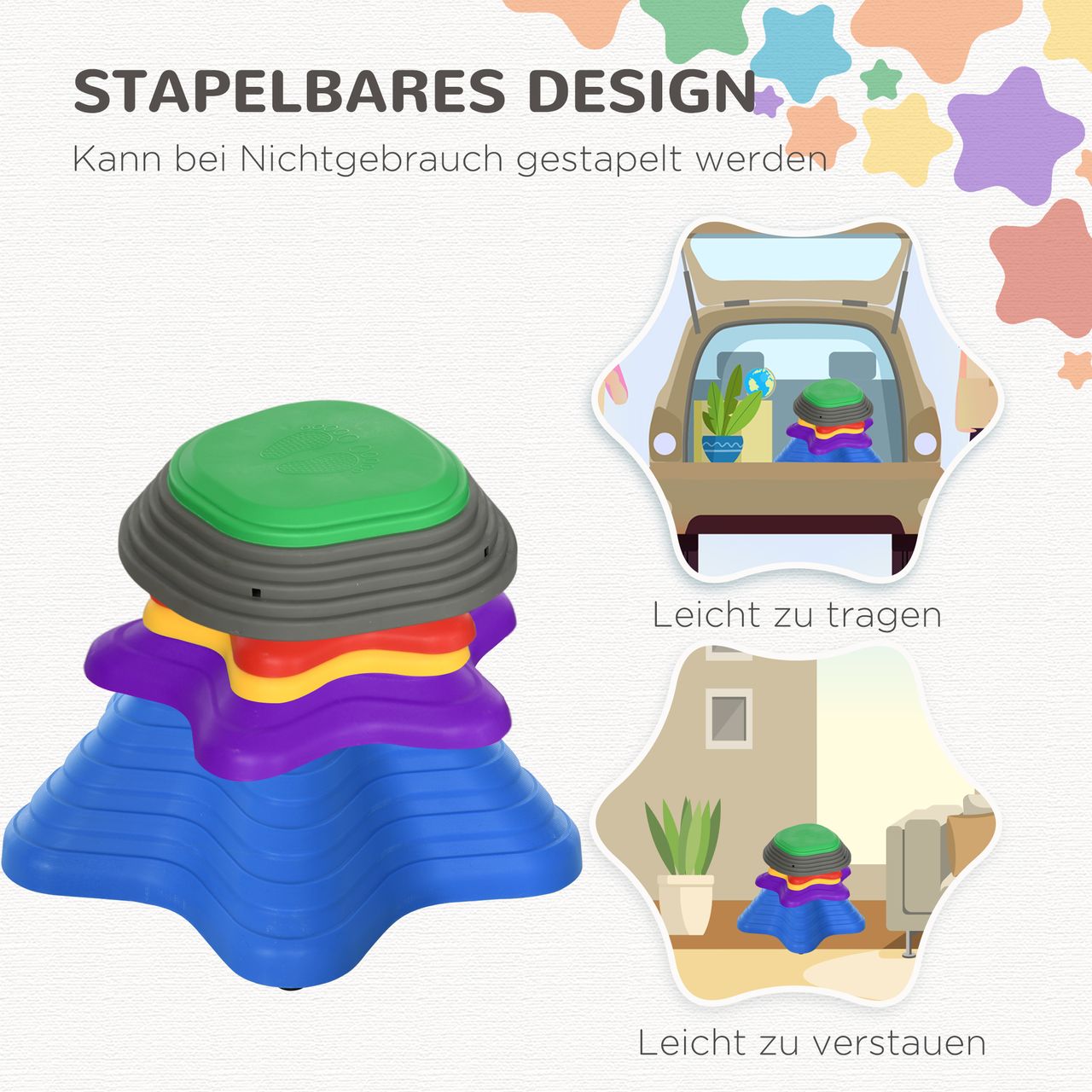 ZONEKIZ Flusssteine, 5-tlg. Balanciersteine, Stapelsteine für Kinder bis 80 kg