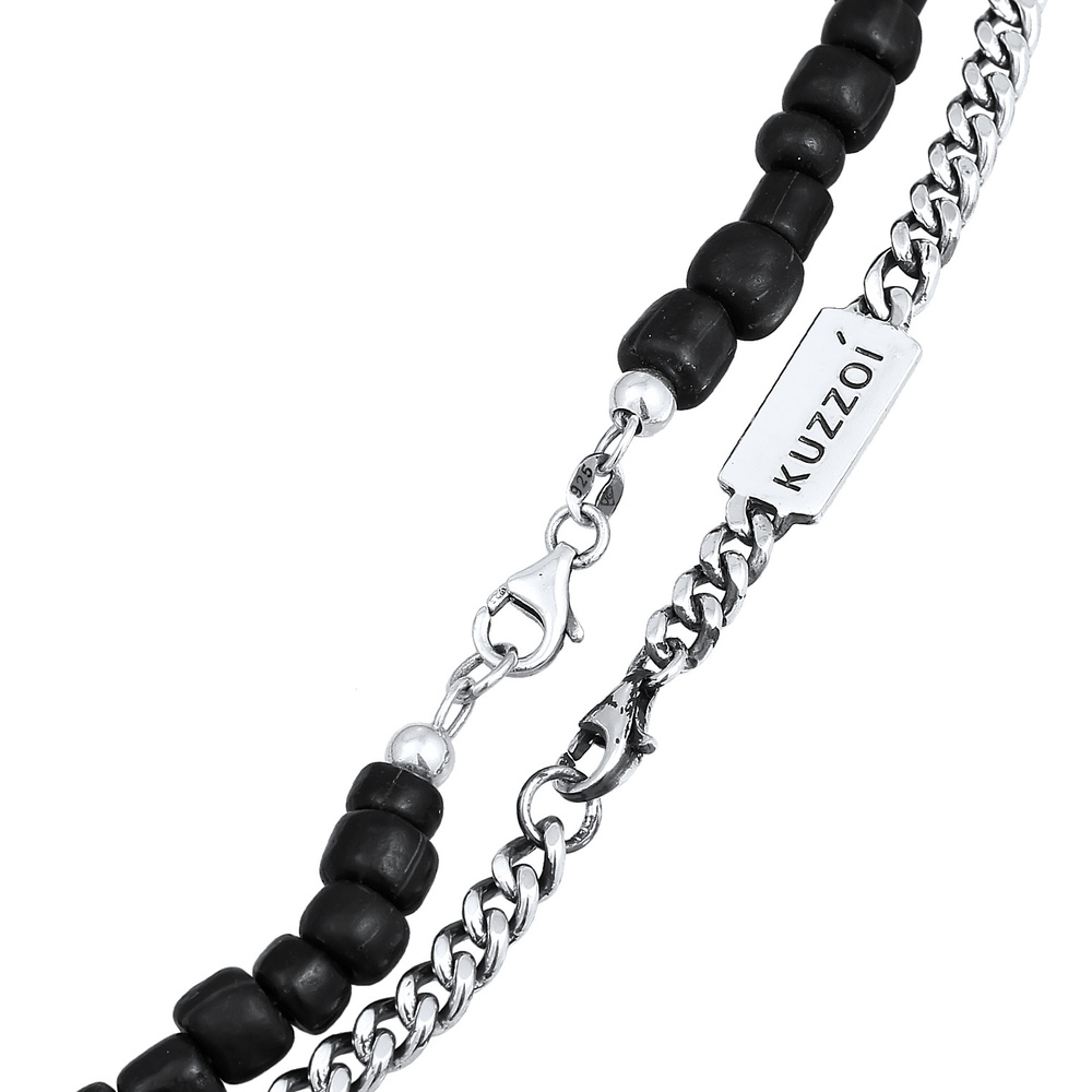 KUZZOI KUZZOI Collier Hommes Couches Beads Set avec des perles de verre en argent sterli collier