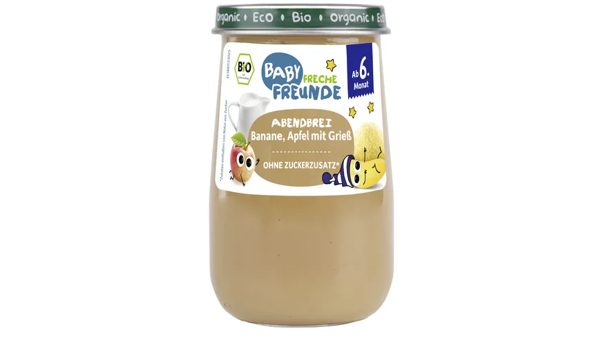 Freche Freunde Bio Gläschen Abendbrei Banane, Apfel mit Grieß 190 g
