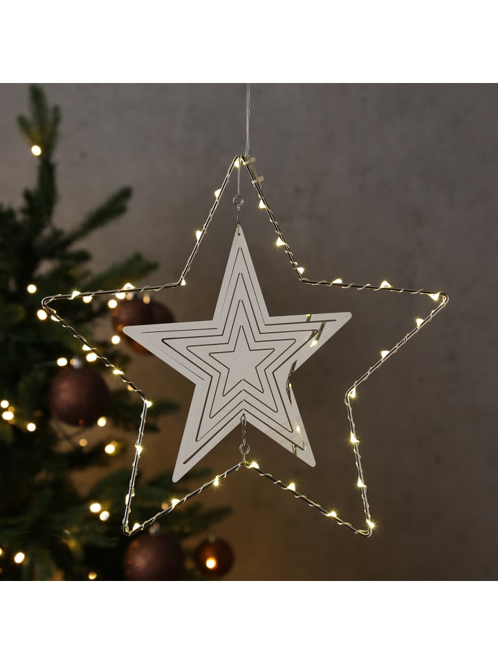 MARELIDA LED Stern 3D Dekohänger Metallstern Weihnachtsstern Timer D: 30cm in silber günstig kaufen onesize