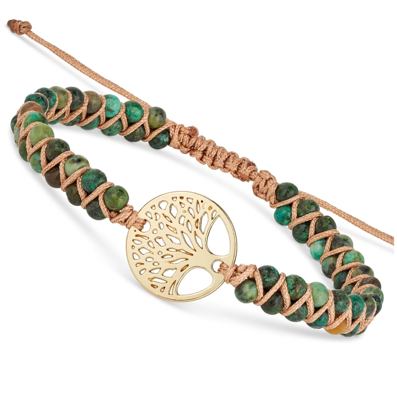 Yoga Armband - Jaspis Edelstein Perlen Grün mit Lebensbaum Anhänger