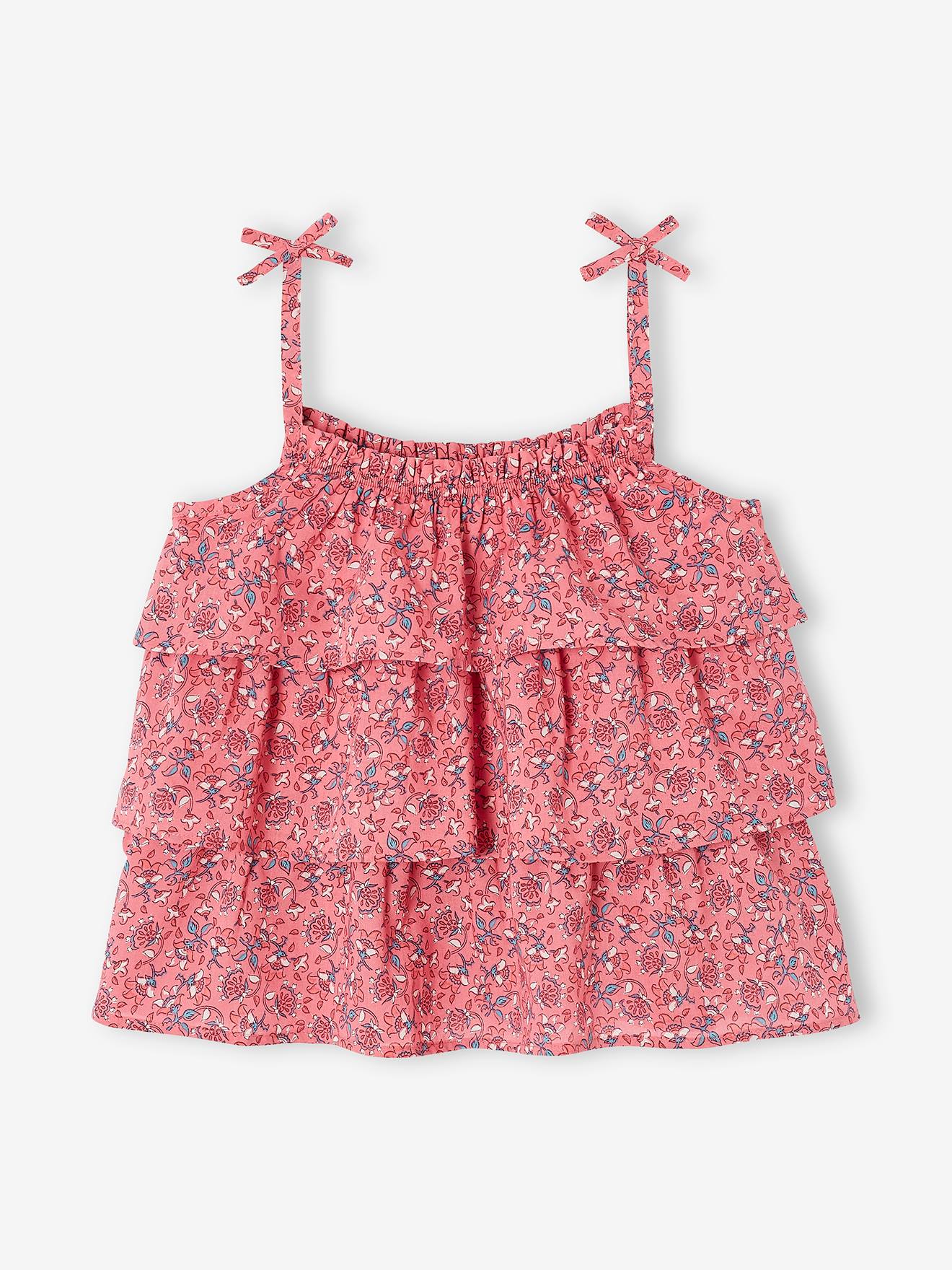 Vertbaudet Mädchen Volant-Top  Oeko-Tex - rosa bedruckt