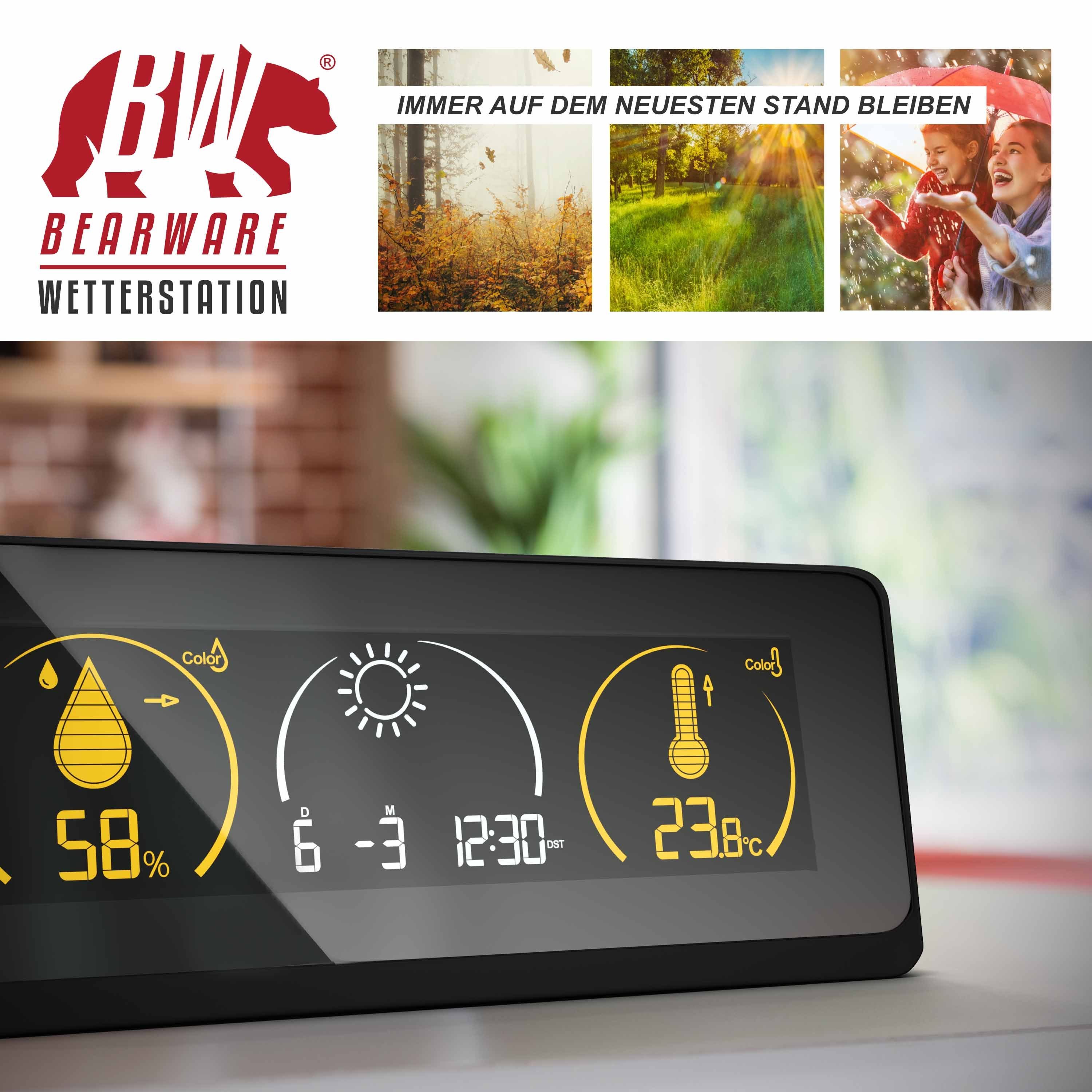 BEARWARE Wetterstation (mit Außensensor, Funkwetterstation mit Farbdisplay Wetterstation & Netzteil)