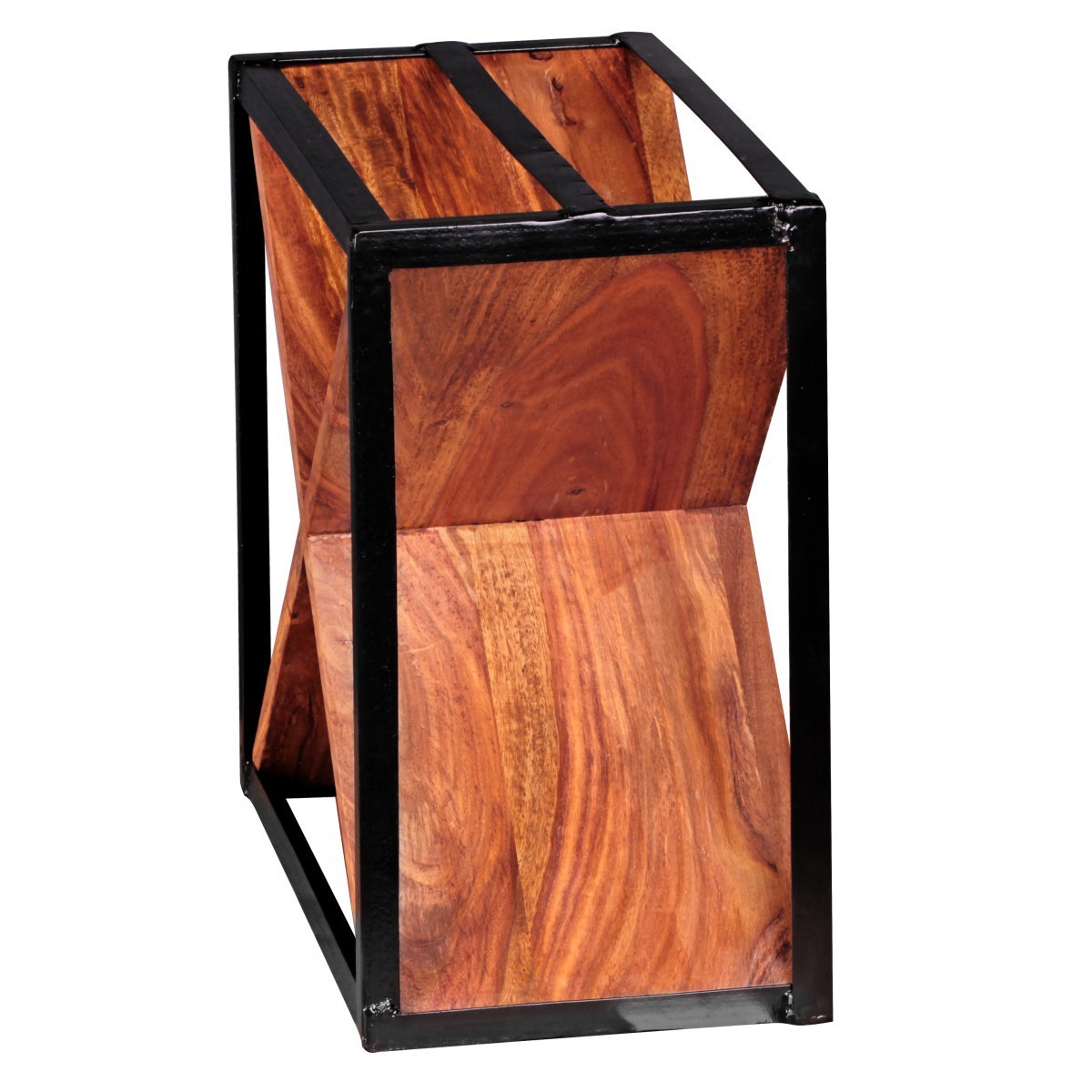 Wohnling Weinregal Massiv-Holz Sheesham Flaschenregal Standregal für ca. 16 Flaschen mit Metallrahmen Holzregal X-Form