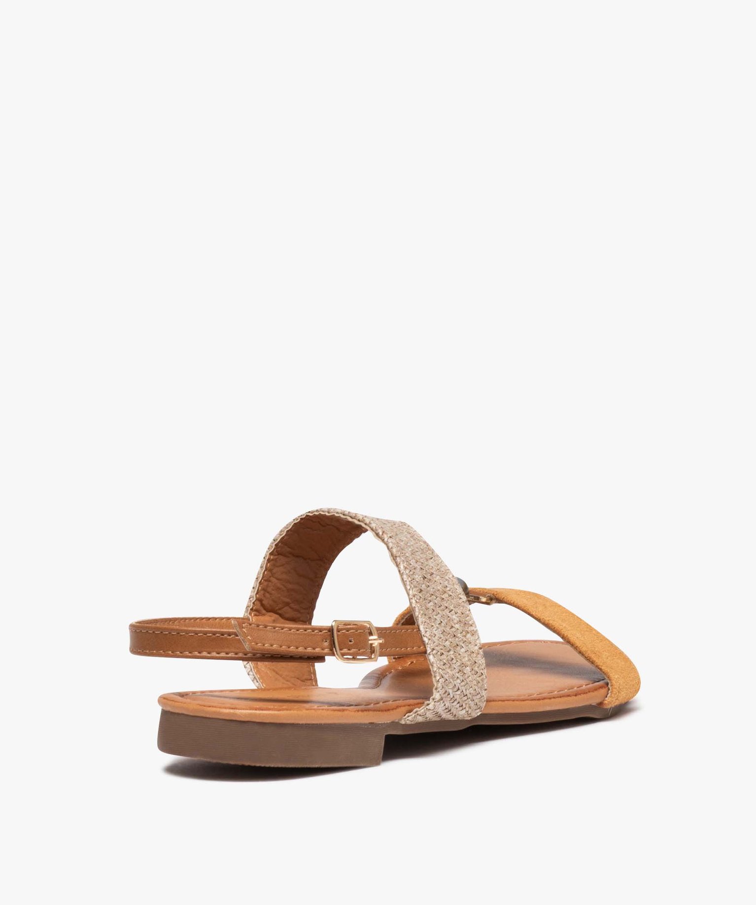 Sandales femme plates ornées de pierres avec brides en tissu camel | GEMO